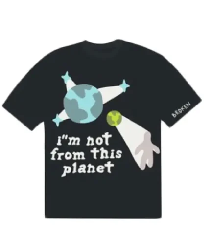 Black Broken Planet Market T-shirt with 'I'm Not From This Planet' print
