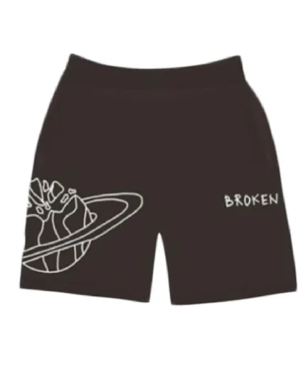 Brown shorts with a unique outer space pattern from Broken Planet Market