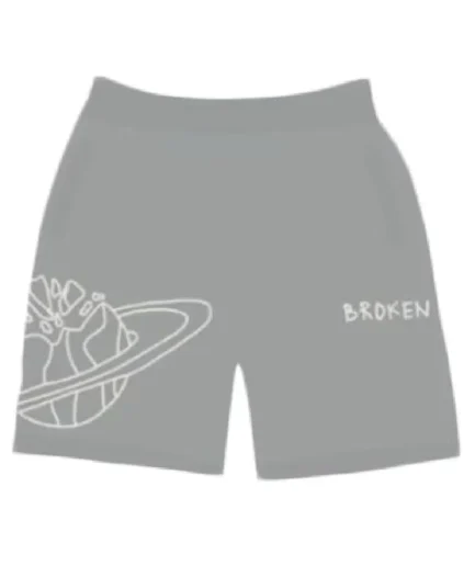 Grey shorts with a unique outer space pattern from Broken Planet Market