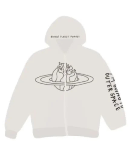 Broken Planet Market Outer Space Zip Up Hoodie White