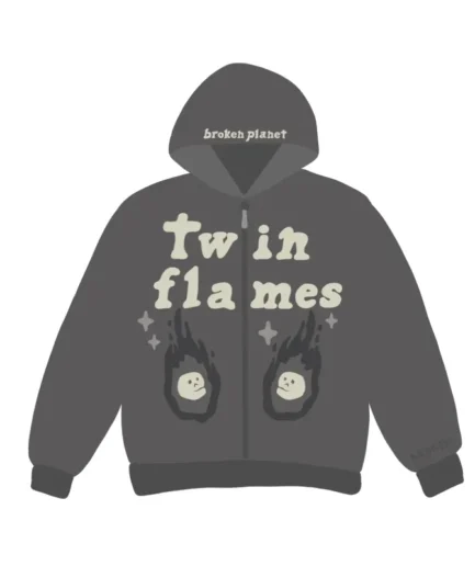 "Broken Planet 'Twin Flames' Zip Up Hoodie - Ignite your style with this dynamic and trendy zip-up hoodie featuring the symbolic design of twin flames."